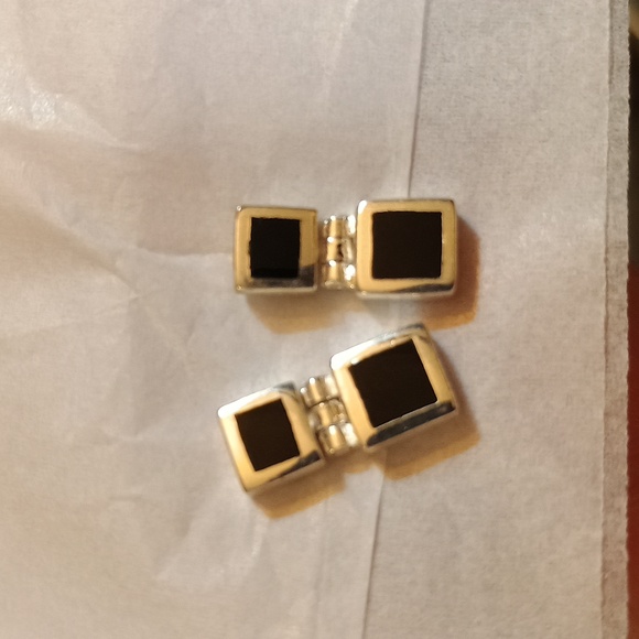 Sterling Silver 925 black and silver square earrings - Picture 2 of 7